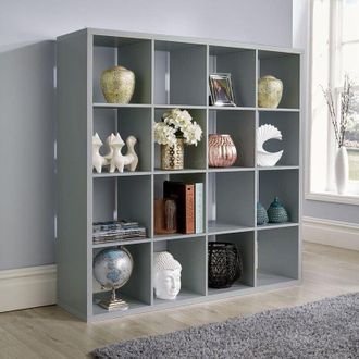 Home Source Industries Home Source - Deluxe Chunky Storage Cube 16 Shelf Bookcase Wooden Display Unit Organiser Grey