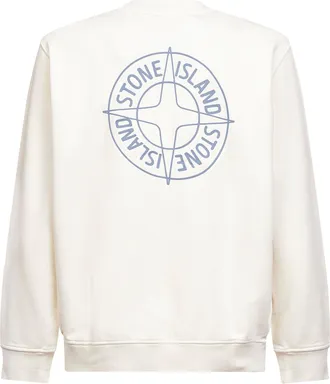 Stone Island Mens Ivory Cotton Outline Compass Printed Sweatshirt Sweatshirts Sweater