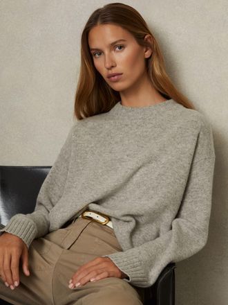Reiss Elena Grey Marl Wool Cashmere Crew Neck Jumper, L
