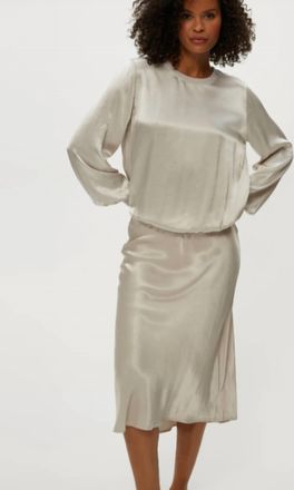 Michael Stars Leila Satin Bias Midi Skirt In Cement