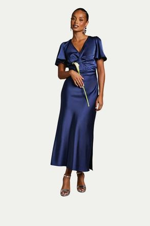 Oasis Angel Sleeve Midi Bridesmaid Dress in Navy at Nordstrom, Size 12