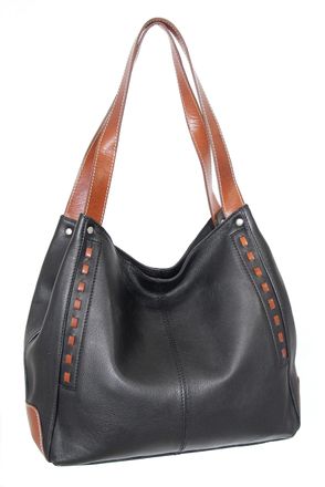 Nino Bossi Whipstitch Leather Satchel in Black