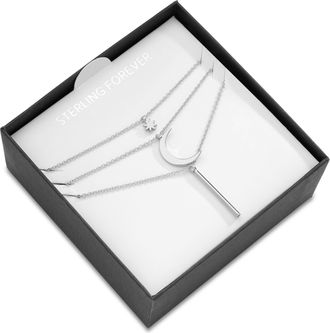 Sterling Forever Crescent & Bar Multi Layer Necklace