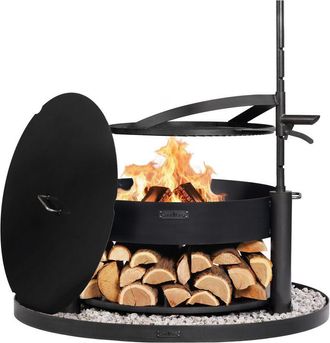 Cook King Kit Braciere Da Giardino Multifunzionale montana X Da 80 Cm Con Griglia Da 60 Cm, Coperchio Da 82,0 Cm E Base Decorativa Rotonda In Pietra Da 100 Cm