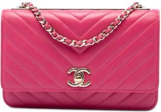 Chanel Pre-owned Chevron Quilted Crossbody Bag - Dames - Vintage Schoudertas - Roze - ONE Size - Leer - Vintage