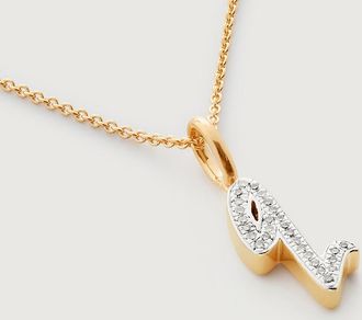 Monica Vinader Gold Alphabet Q Diamond Fine Chain Necklace Adjustable 46cm/18 Diamond
