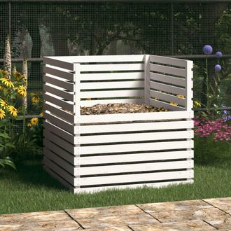 vidaXL Compostador De Madera Maciza De Pino Blanco 100x100x102 Cm Vidaxl