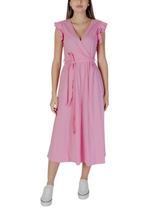 b.young Casual Midi Jurk met Ruffle Mouwen Wikkeljurk