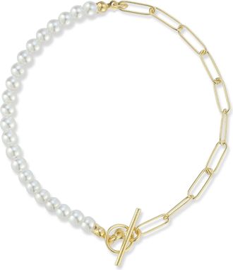 Glaze Jewelry Sterling Silver Cultured Pearl & Paperclip Toggle Bracelet