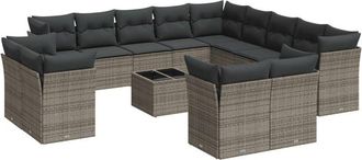 vidaXL Set De Sof&aacute;s De Jard&iacute;n 14 Pzas Con Cojines Rat&aacute;n Sint&eacute;tico Gris Vidaxl