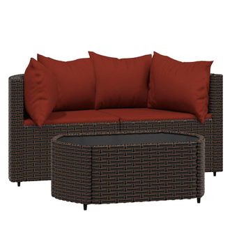 vidaXL Set Muebles De Jard&iacute;n 3 Piezas Y Cojines Rat&aacute;n Sint&eacute;tico Marr&oacute;n Vidaxl