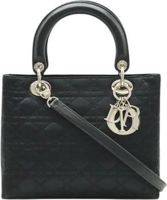Dior Pre-owned Lady Dior Cannage Satijn Leren Handtas - Dames - Vintage Handtas - Zwart - ONE Size - Satijn - Vintage