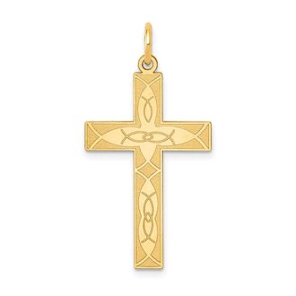 Diamond2Deal 14k Yellow Gold Laser Designed Ichthus Cross Pendant