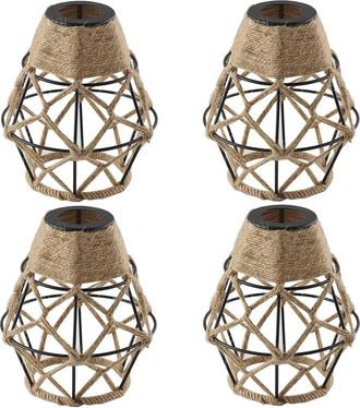 No Brand Jaula Met&aacute;lica, Pantalla Tejida A Mano En Cuerda De Yute Natural De Tono Neutro, Iluminaci&oacute;n De Estilo Industrial Con Elegantes Dise&ntilde;os Para L&aacute;mparas 