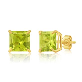 MAX + STONE 14k Yellow or White Gold 7mm Princess Cut Gemstone Square Stud Earrings