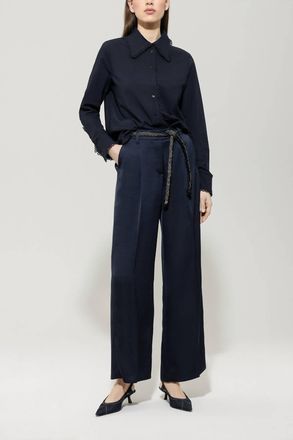 Luisa Cerano Satin Pant In Dark Blue