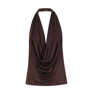 Elisabetta Franchi Sleeveless Tops, female, Brown, Size: M Halterneck Draped Top