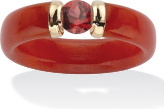 Palm Beach Jewelry 60 Cttw. Genuine Red Jade and Round Cut Red Garnet 10k Solid Gold Ring