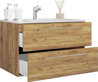 ebuy24 Ebuy24 - Vcm 2 Piezas Lavabo Lavabo Gabinete Inferior Ancho 60 Cm Juego De Muebles De Ba&ntilde;o Colgando Con Dos Cajones Badinos (roble Miel)
