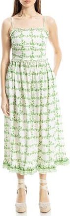 Max Studio Ruffle Printed Midi Sundress in White/Green Floral at Nordstrom Rack, Size X-Small