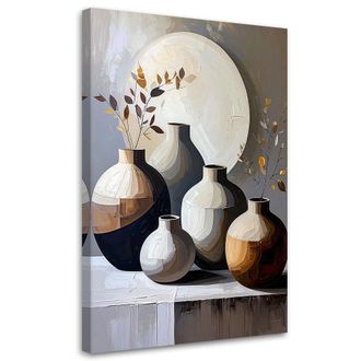 Feeby Impresi&oacute;n De Imagen, Naturaleza Muerta Jarras Hojas En Beige, 80x120