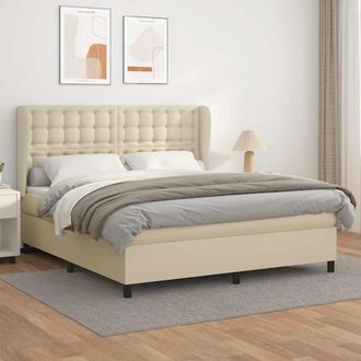 vidaXL Vidaxl Cama Box Spring Con Colch&oacute;n Cuero Sint&eacute;tico Crema 160x200 Cm