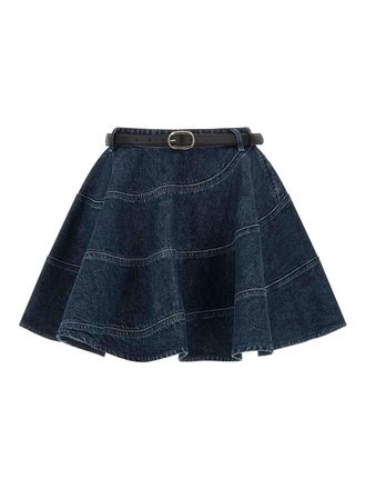 Self Portrait Flared Denim Mini Skirt