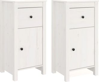 vidaXL Credenze 2 Pz Bianche 40x35x80 Cm In Legno Massello Di Pino - Vidaxl