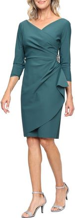 Alex Evenings Contour Collection Embellished Ruched Sheath Cocktail Dress in Pine at Nordstrom, Size 16