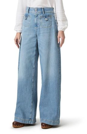 Paige Cameron High Waist Wide Leg Belted Jeans in Sunshine at Nordstrom, Size 30
