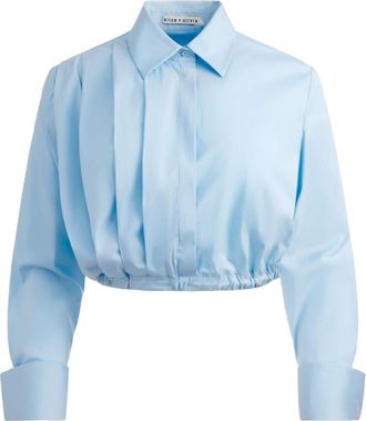 Alice & Olivia Lucile pleated poplin blouse - women - Nylon/Elastane/Cotton - S - Blue