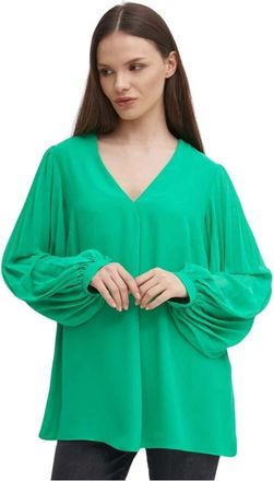 Joseph Ribkoff Blouse met V-hals en geplooide mouwen - Dames - Blouses - Groen - XL - Polyester - Overhemden
