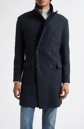 Eleventy Double Breasted Wool Car Coat in 22N Black at Nordstrom, Size 54