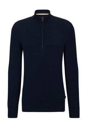 HUGO BOSS Mens Casualwear Ebrando Half Zip Knitwear Dark Blue - Size X-Large