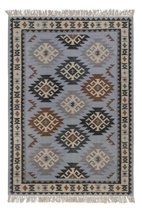 Green Looop Alfombra kilim de lana pura tejida a mano &eacute;tnica con flecos 300x400