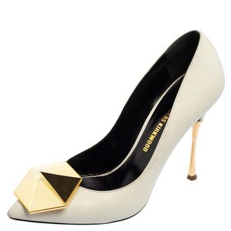 Nicholas Kirkwood White Leather Hexagon Pointed Toe Pumps