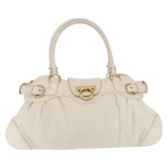 Ferragamo Gancini Handbag Leather White Leather Handbag (Pre-Owned)