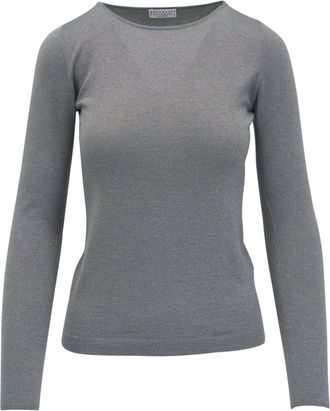 Brunello Cucinelli sparkling cashmere silk jumper - women - Cashmere/Silk/Polyamide/Metallized Polyester - S - Grey