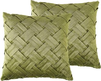 Beliani Conjunto De 2 Cojines De Terciopelo Verde Oliva 43 X 43 Cm Patr&oacute;n Narcissus