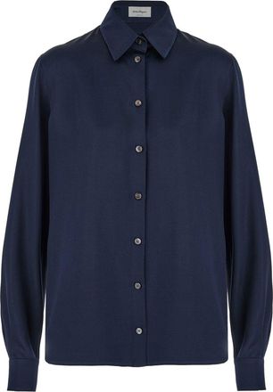 Ferragamo satin button-up shirt - women - Silk/Viscose - 40 - Blue