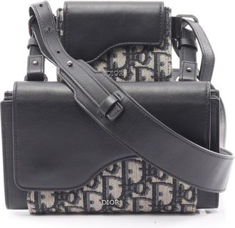 Dior Beige Black Navy Canvas Leather Shoulder Bag (Pre-Owned)