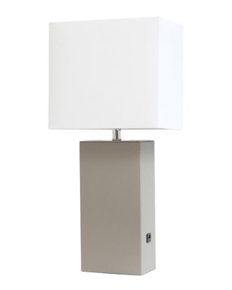 Lalia Home 21In Modern Leather Wrapped Table Lamp With Usb Port & Led Bulb Included