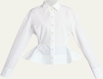 Stella McCartney Cotton Poplin Button-Front Peplum Shirt