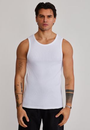 Siksilk Mens White Ribbed Vest XXL