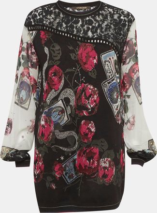 Roberto Cavalli Black Floral Knit and Lace Pullover M