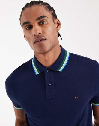 Tommy Hilfiger Polo blu navy vestibilit&agrave; classica con colletto e polsini a contrasto