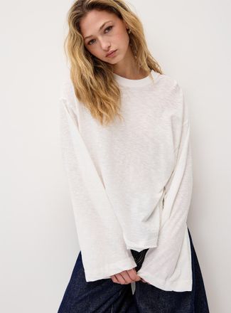 Twik Womens Scissor-cut hem long-sleeve slub T-shirt