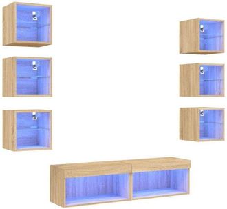 vidaXL Vidaxl - Muebles Tv Pared Con Led 8 Pzas Madera Ingenier&iacute;a Roble Sonoma
