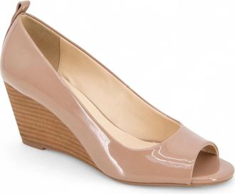 Kenneth Cole Elinor Pumps Tan Patent Peep Toe Wedge Heel HAWK066