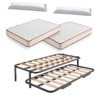 HOGAR 24 Hogar24 - Cama Nido Met&aacute;lica Reforzada + 2 Colch&oacute;nes Viscoel&aacute;sticos Viscoferta + 2 Almohadas De Fibra Resinada, 90x190 Cm